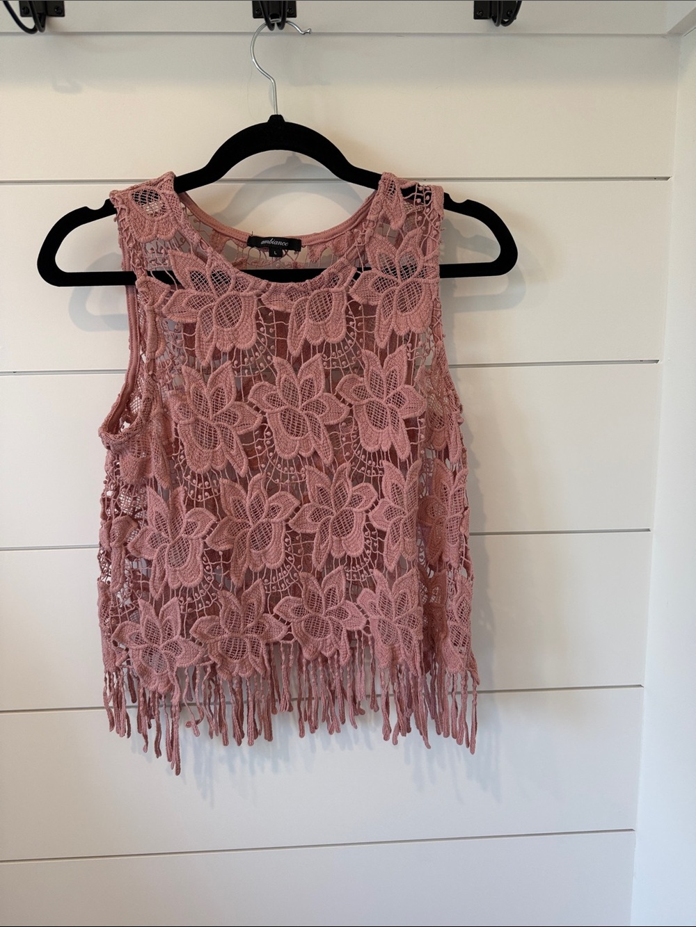 Ambiance Boho Dusty Rose Floral Crochet Fringe Camisole